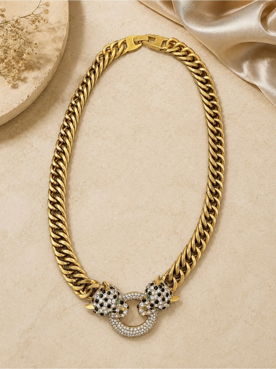 Stella & Dot Jewelry - Stella & Dot Gold Double Panther Crystal Statement Necklace
